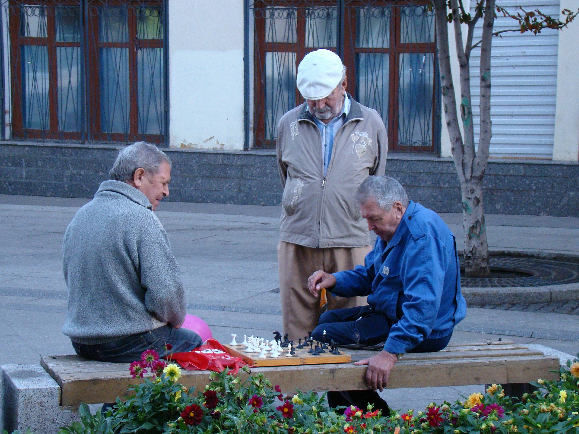 old friends playing chess